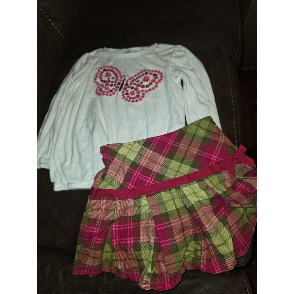 Gymboree butterfly girl top and plaid skort size 5